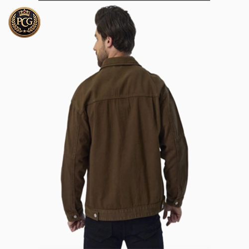 Big Pockets Patchwork Colorblock Striped Men Motorcycle Denim Jacket Back Side