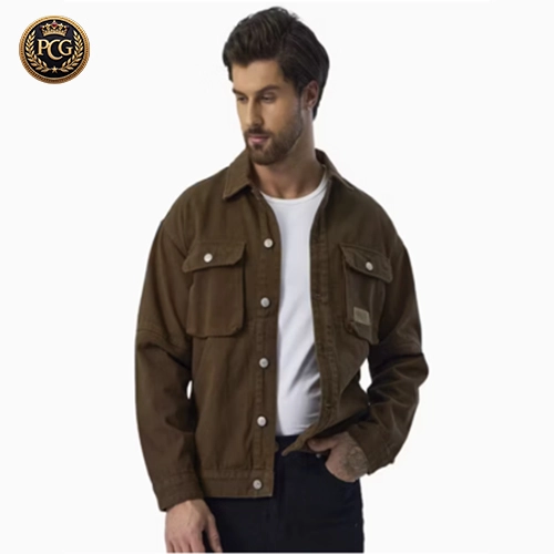 Big Pockets Patchwork Colorblock Striped Men Motorcycle Denim Jacket