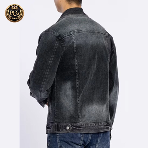 Dark Grey Stone Washed Denim Long Sleeve Men Denim Jacket Back Side