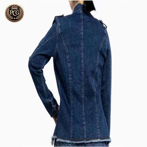 Raw Edge Shoulder Long Sleeve Jean Jacket Back Side