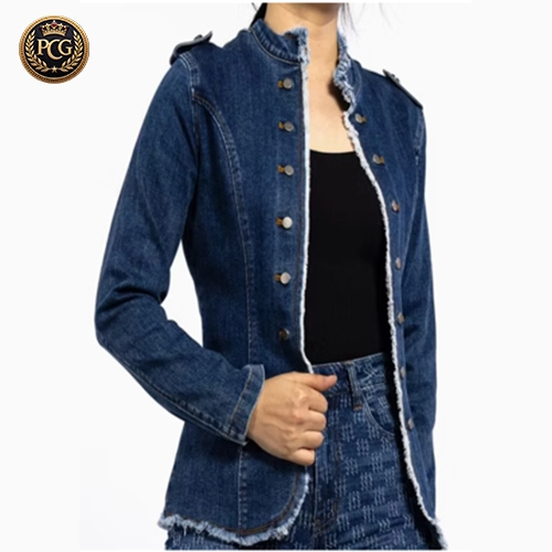 Raw Edge Shoulder Long Sleeve Jean Jacket