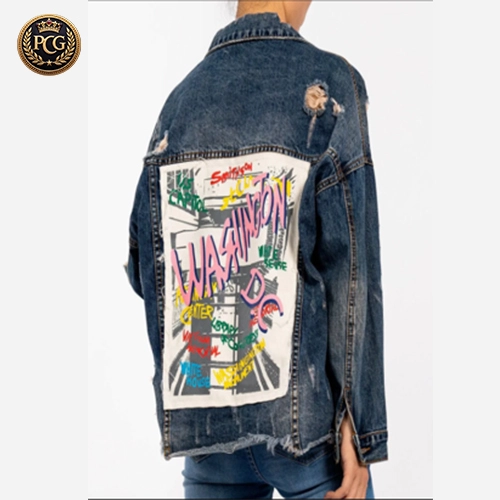 Vintage Ripped Raw Edge Casual Long Sleeve Denim Jacket Back Side